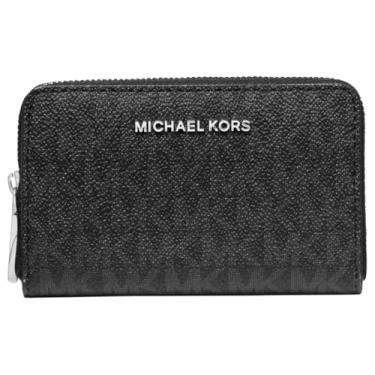 Imagem de Michael Kors Estojo de cartão feminino Jet Set pequeno com zíper, Ferragens prateadas/sarja revestida exclusiva/preta, One Size