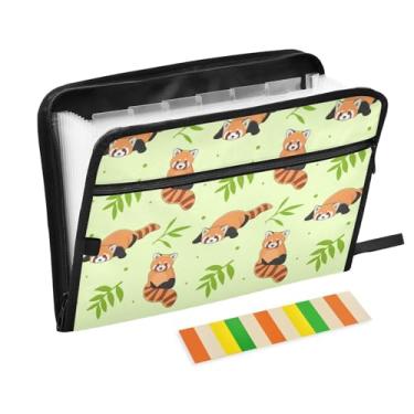 Imagem de ZZKKO Pasta de arquivo expansível com 13 bolsos, panda vermelho fofo e bambu com etiquetas adesivas, pasta de arquivo sanfonada, organizador de documentos, tamanho carta A4, documentos expansíveis
