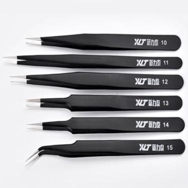 Imagem de Pinça profissional de ponta curva antiestática - ferramenta de precisão de aço inoxidável premium para remoção de pelos de sobrancelha, reparo eletrônico, limpeza de ninhos de pássaros e fabricação de