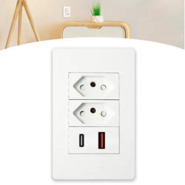 Imagem de Tomada De Parede Embutir 2 Tomadas Com Entrada USB E USB Tipo C Bivolt