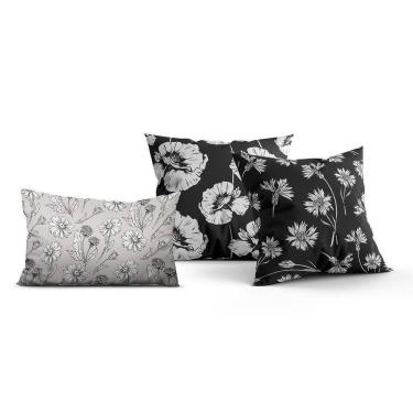 Imagem de Kit Almofadas Decorativas Estampada Retangular Preto/Cinza