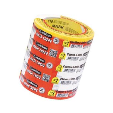Imagem de 5 Rolos De Fita Crepe 24mm x 50m Adelbras Mask 710 Médio Pintura Masca