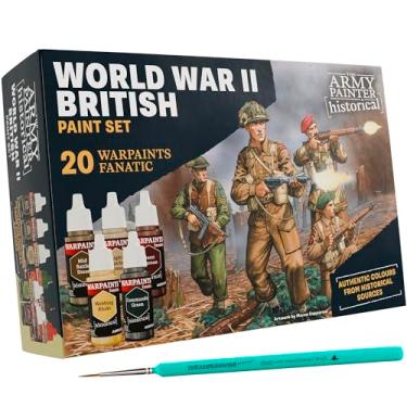 Imagem de The Army Painter, Histórico: Conjunto de tintas britânicas da Segunda Guerra Mundial, 20 x 18 ml Warpaintts Fanatic: 14 acrílico, 4 lavagens, 1 efeito, 1 metálico e 1 pincel - Tinta em miniatura para