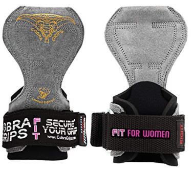 Imagem de (FIT Charcoal Leather) - Cobra Grips PRO Weight Lifting Gloves Heavy Duty Straps Alternative Power Lifting Hooks Best for Deadlifts Adjustable Neoprene Padded Wrist Wraps Support Bodybuilding