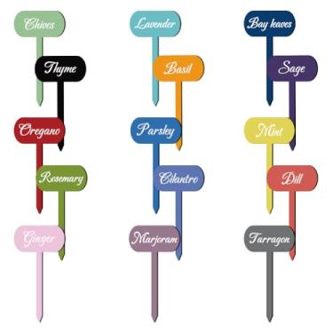 Imagem de arricraft 15 marcadores de plantas de ervas, etiqueta colorida com nome de ervas tipo T, placa de madeira, jardim, sementes, plantas em vasos, para ambientes internos e externos, etiqueta gráfica 12 x