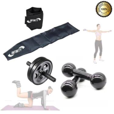 Imagem de Tornozeleira Caneleira Par 5Kg + Par Halter 4 Kg + Roda Abd - Infinity