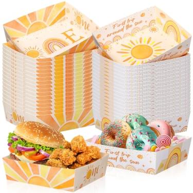 Imagem de Blushtier 36 Pcs First Trip Around the Sun Party Supplies 5 lb Boho Sun Boats Large Paper Serving Trays for 1st Birthday Bohemian Hippie Sunshine Party Baby Shower