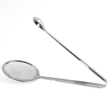 Imagem de Escumadeira Para Fritura Com Pegador Inox Pastel Batata Frita