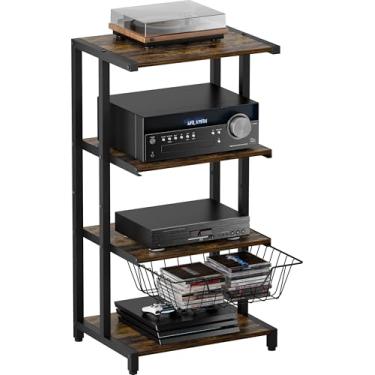 Imagem de Ardier Suporte de mídia com cestas destacáveis, prateleira de canto de mídia AV de 4 camadas para leitores de DVD, caixas de cabo/consoles de jogos, suporte de armazenamento de áudio para sala de