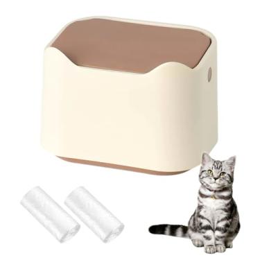 Imagem de Caixote do lixo para gatos Mini lixeira de bancada com tampa tipo prensa, lata de lixo para cocô de gato inclui 60 sacos de recarga (marrom)