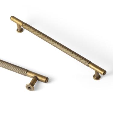 Imagem de Goo-Ki Pacote com 6 puxadores de gaveta de latão Antqiue, 7-14/25" (192 mm) c-c ferragens de cozinha liga de zinco sólido vintage bronze barra puxador retro latão alça de cômoda para armário