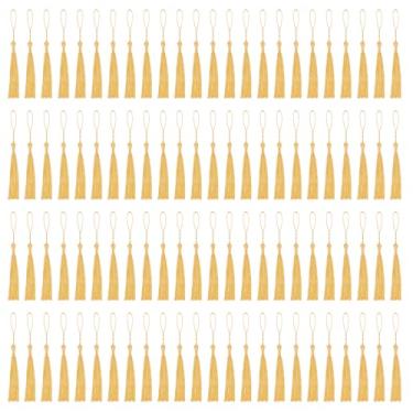 Imagem de NACHLYNN 120 peças de borlas de marcador de livro a granel 13 cm/5 polegadas ouro claro sedoso feito à mão artesanato macio mini borlas para fazer joias chaveiro com laços para decoração de vestidos