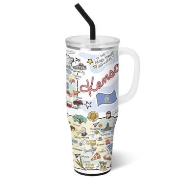 Imagem de Swig Life Mega caneca de 1,134 g, copo de 1,134 g com alça e canudo, copos isolados extragrandes, caneca de viagem amigável para copo (Kansas)