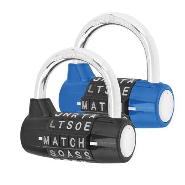 Imagem de HOJLKLD Cadeado de segurança para academia, cadeado de 5 letras, cadeado de segurança, armário esportivo, cerca, caixa de ferramentas, estojo, armazenamento de ferrolho (2, preto + azul)