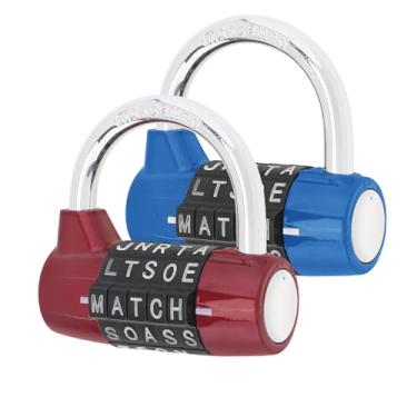 Imagem de HOJLKLD Cadeado de segurança para academia, cadeado de 5 letras, cadeado de segurança para academia, academia, cerca, caixa de ferramentas, estojo, armazenamento de ferrolho (2, azul + vermelho)