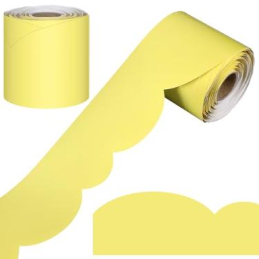 Imagem de Zonon Bordas de quadro de avisos de 1,8 m, decoração de sala de aula, acabamento de borda enrolada, recortado, colorido, acabamento de borda de volta às aulas, escritório, lousa (amarelo limão)