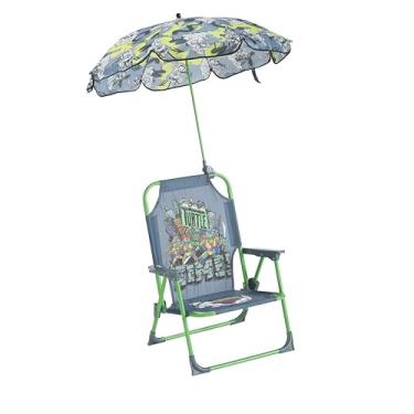 Imagem de Idea Nuova Teenage Mutant Ninja Turtles Cadeira de praia dobrável ao ar livre com guarda-chuva, cadeira de acampamento portátil para crianças a partir de 3 anos, leve e compacta para praia,