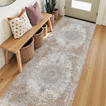 Imagem de jinchan Tapete de corredor 3x8 tapete persa tapete de porta vintage cinza acastanhado tapete de entrada interna tapete dobrável fino tradicional envelhecido cozinha cobertura de chão tapete estampa floral quarto sala de estar