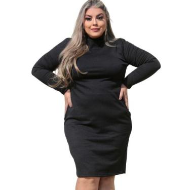 Imagem de Vestido Plus Size Moda Evangélica Canelado Inverno Manga Longa Para Go