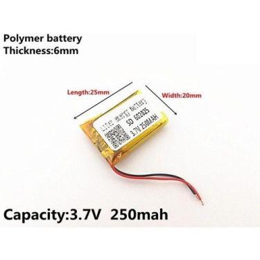 Imagem de Bateria 250 Mah 3,7v 2 Fios  6mm X 20mm X 25mm - bgb