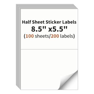 Imagem de Etiquetas de meia folha, 2 por folha, 100 folhas, 200 etiquetas, papel de etiquetas de envio de 21,6 x 14 cm, adesivos de endereço, etiquetas de impressora a laser e jato de tinta, 14 x 21,5 cm