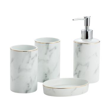 Imagem de Conjunto De Banheiro, Conjuntos De Dispensador De Sabonete Branco, Com Suporte Para Escova De Dentes, Dispensador De Sabonete, Saboneteira, Caneca De Escova De Dentes, Para Casa, Hotel, Cer, D