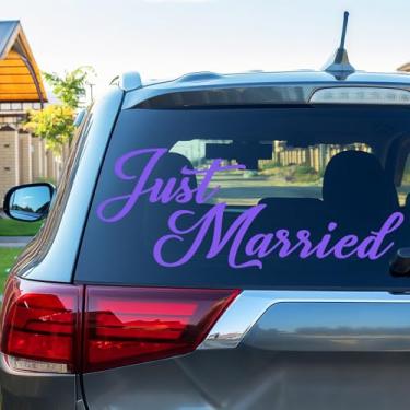 Imagem de Timtin Adesivos de vinil para carro Just Married Decorações de carro de casamento decalques removíveis de veículos decoração de porta de janela para lua de mel casamento aniversário suprimentos de