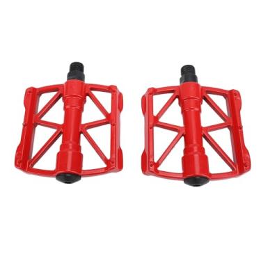 Imagem de 1 par de pedais de ciclismo lateral duplo pinos não escorregadores de alumínio Pedal de pé oco para andar de montanha de bicicleta etc. peças de bicicleta (Red)