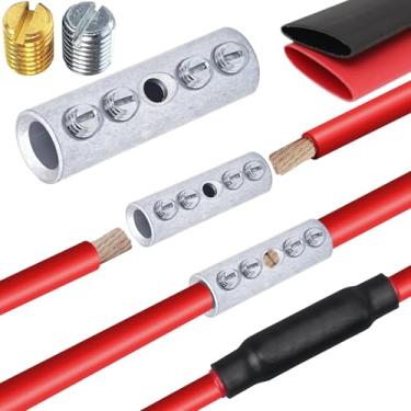 Imagem de Conectores de extremidade, kit de conexão de emenda de fio de latão estanhado - Conectores mecânicos para fio elétrico (calibre 1/0, latão estanhado)