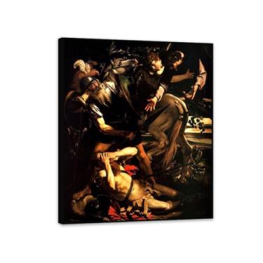 Imagem de A Conversão de São Paulo por Caravagio Impressão de arte famosa em tela famosa reprodução de pintura barroca melhora a decoração de sua casa ou escritório 85 x 70 cm (83.8x68.6 cm) moldura preta