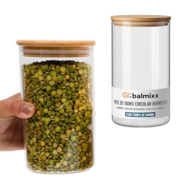 Imagem de Pote de Vidro Circular com Tampa de Bambu, Hermético, 800ml