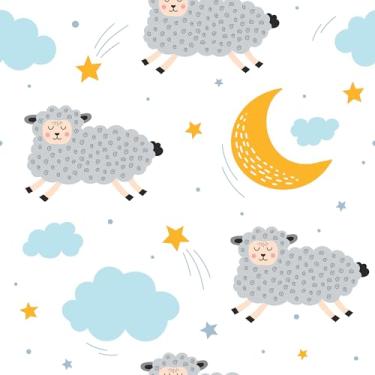 Imagem de Papel De Parede Adesivo Lavável Sala Ovelha Lua Colorido 12m