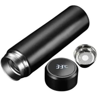 Imagem de Garrafa Térmica 500ml Aço Inox 304 Preto Termômetro Digital Led Touch Exibição de Temperatura Tampa à Prova de Vazamento