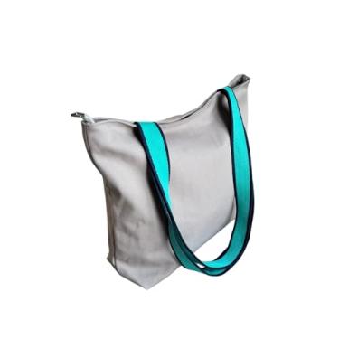 Imagem de Augbunny 473 g 100% algodão durável grande tela multiuso fecho de zíper forrado reutilizável mercearia praia fralda casual tote