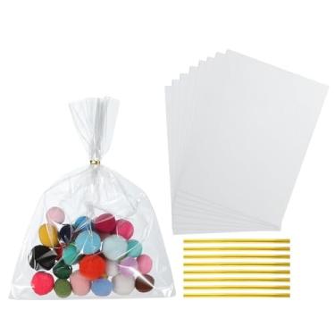 Imagem de PATIKIL Sacos de petiscos, 100 peças, sacos de presente transparentes de 28 x 20 cm com laços torcidos presente de plástico para lembrancinhas de festa de doces, embalagem de doces, pastelaria