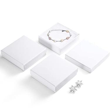 Imagem de MESHA Caixas de presente de joias de papelão para envio, pequenas caixas de presente brilhantes para colar, anel, pulseira, brinco, caixa de joias preenchida com algodão, com tampas, branca, 9,5 x 9,5