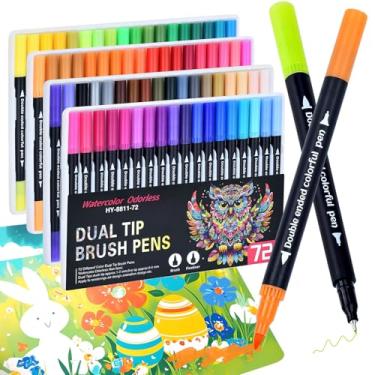 Imagem de Conjunto de marcadores de 72 cores, ponta fina e ponta de pincel para artistas, adultos, cores, ilustração, kit de canetas com pincel duplo para livros de colorir para adultos, material escolar, arte