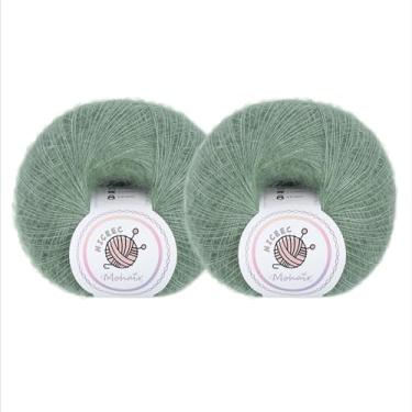 Imagem de NICEEC 2 novelos de fio de mohair macio, fofo e felpudo, luxuoso e fino, fio de mistura de lã para crochê e tricô, total de 2 ml × 2, 328 m × 2 - esmeralda