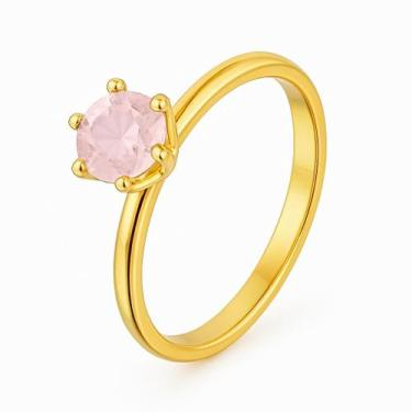 Imagem de Anel Solitário Ouro 18k 2mm Pedra Zircônia Rose Casal Noivados Luxo - 