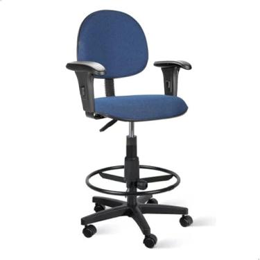 Imagem de Cadeira Caixa Alta Executiva Azul com Rodízio, Braço e Aro de Aço – Conforto Ergonômico para Escritório Home Gourmet