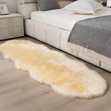 Imagem de CKLZSAY Tapete de pele de carneiro de pele sintética super macio e fofo tapete de área para quarto de criança almofada de sofá para sala de estar tapetes de cabeceira (bege, pele de carneiro de 6 pés)