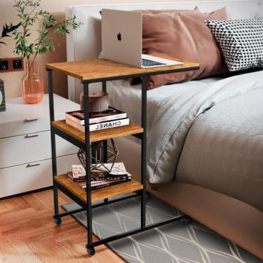 Imagem de Mesa Auxiliar Apoio Lateral com Rodinhas Sofá Cama Carrinho Industrial