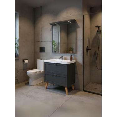 Imagem de Gabinete para Banheiro com Cuba e Espelheira 80cm Retro Mdf Grafite Mi