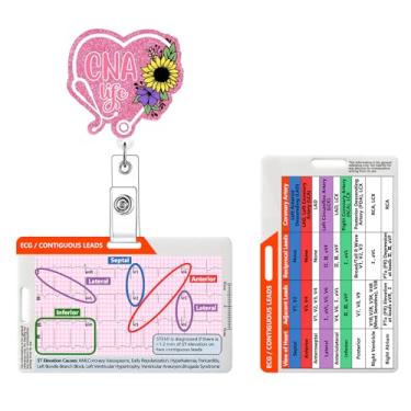 Imagem de Horee Carretel de crachá de enfermeira, cartão de análise para horizontal e vertical, conjunto de porta-crachá retrátil de acrílico brilhante para CNA, LPN, RN com clipe jacaré giratório (CNA, ECG