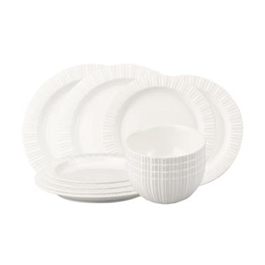Imagem de MDZF SWEET HOME Conjunto de louça de cerâmica branca de 12 peças – série Rhine, serviço para 4, inclui tigelas e pratos, pode ir ao micro-ondas e à máquina de lavar louça