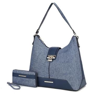 Imagem de MKF Collection Bolsa Hobo para mulheres e conjunto de carteira de pulso, conjunto de bolsa de mão de couro vegano, bolsas de ombro por Mia K, Jeans Cb Graciela azul