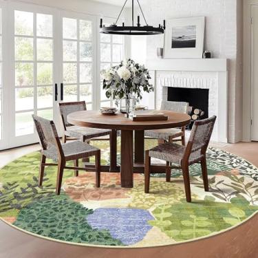 Imagem de DEXDE Tapete redondo grande, 2,7 m, lavável, círculo, antiderrapante, boho, floral, circular para quarto, banheiro, entrada, quarto de crianças, escritório, sala de jantar, verde