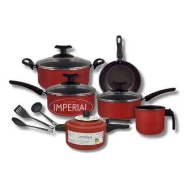 Imagem de Conjunto Jogo 9Pç Panelas Antiaderentes Teflon Tampa Vidro - Alumínio 