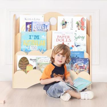 Imagem de KRAND Estante infantil de madeira de 3 camadas com prateleiras frontais recortadas – Estante de chão inspirada em Montessori para quartos de crianças, salas de jogos, creches e salas de aula