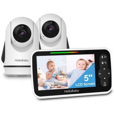 Imagem de Babá Eletrônica com Câmera, Áudio, Zoom Panorâmico, Visão Noturna, 8 Canções de Ninar, HelloBaby, Branca